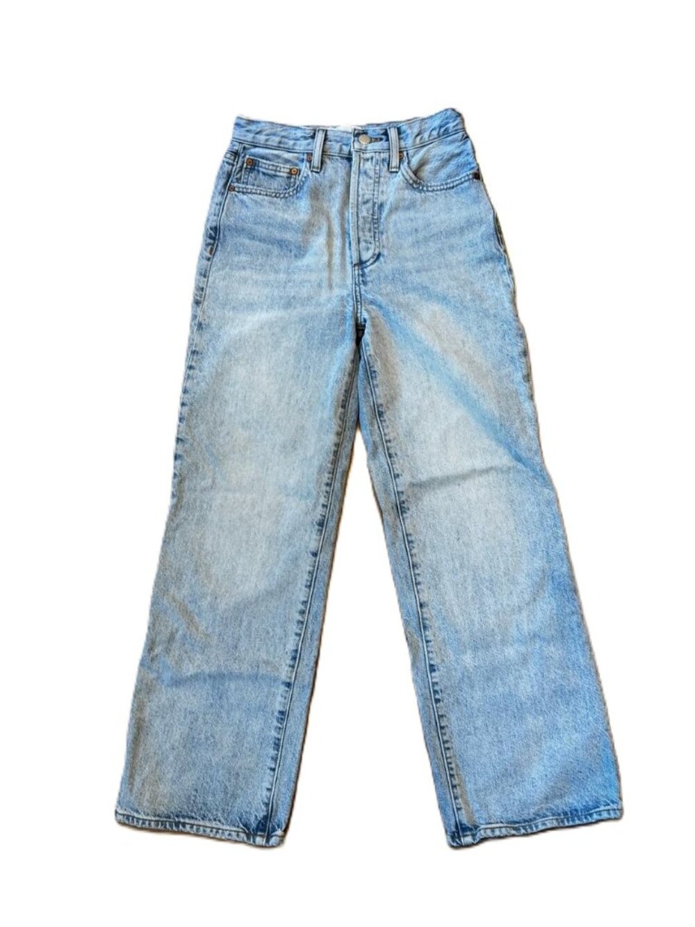Denim Forum Farrah High Rise Wide Leg 28L Button Fly Light Wash Size 25